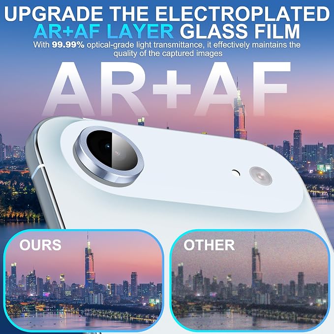 Suoman 2-Pack for iPhone 17 Air Camera Lens Protector, [CD Lines] [Strong-Adhesion] Metal Texture Style Tempered Glass Camera Lens Cover [with Auto Alignment Tool Kit] -Light Blue - Image 7