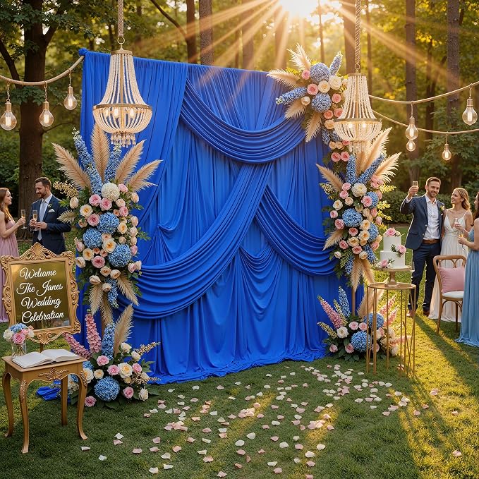 10ft x 10ft Wrinkle Free Royal Blue Backdrop Curtain for Parties, 2 Panels 5x10ft Silky Polyester Blue Photo Backdrop Drapes for Weddings Birthday Party Photography Background - Image 8