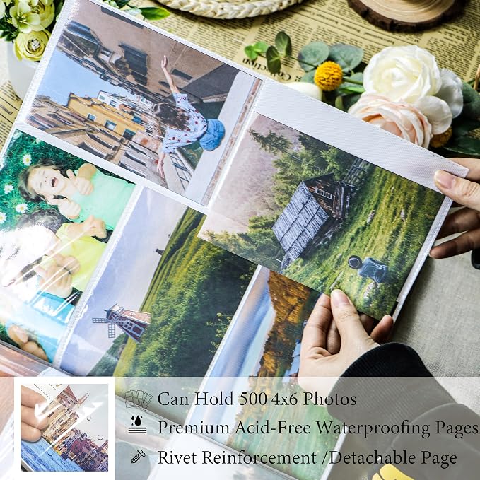 Holoary Photo Album 4x6 500 Photos 5 Pictures Per Page, 500 Pockets 4”x6” Picture Album, Linen Fabric Cover Big Picture Book for Photos, 4x6 Photo Albums for Family Weddings Travel Memories(Blue) - Image 8