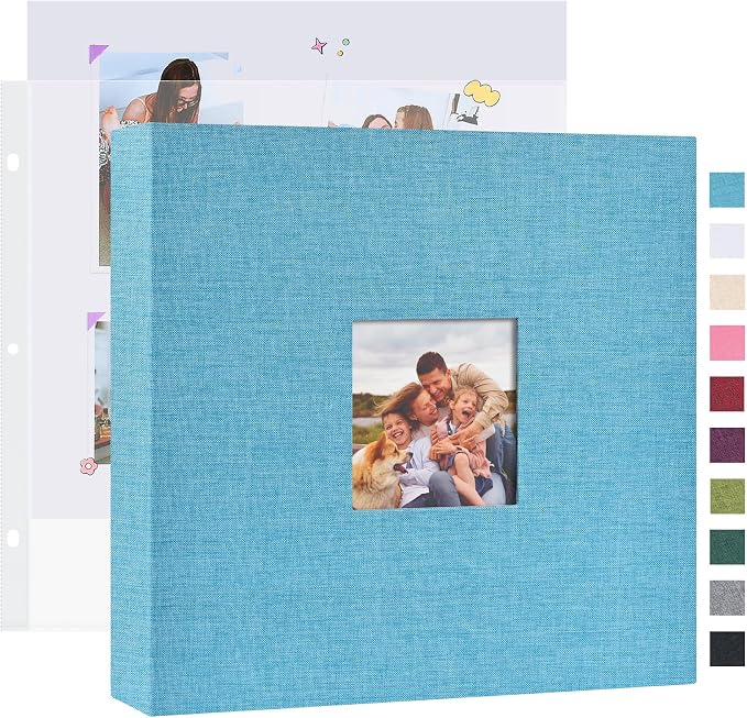 Mublalbum 10x10 Inch 3 Ring DIY Scrapbook Photo Album 40 Pages, Blue | 3 Ring Binder Scrapbook, Linen Cover, 20 Plastic Sleeves 40 Pages, Memory Book for Wedding, Baby, Family, DIY Projects by Mublalbum