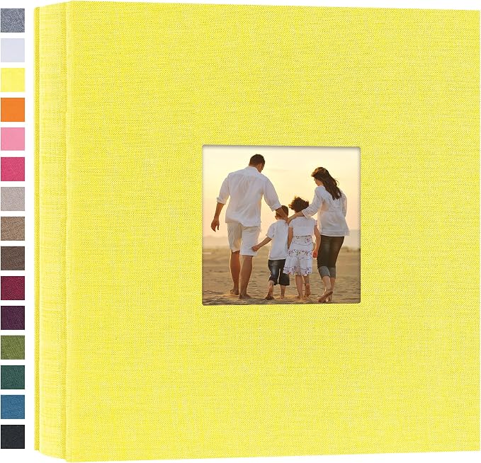 potricher Photo Album 4x6 Pictures, 200 Pockets, Linen Cover, Yellow | Linen Cover, Front Window, Large Capacity 4x6 Picture Albums, Photo Book for Family, Wedding, Anniversary, Baby, Keepsake by potricher