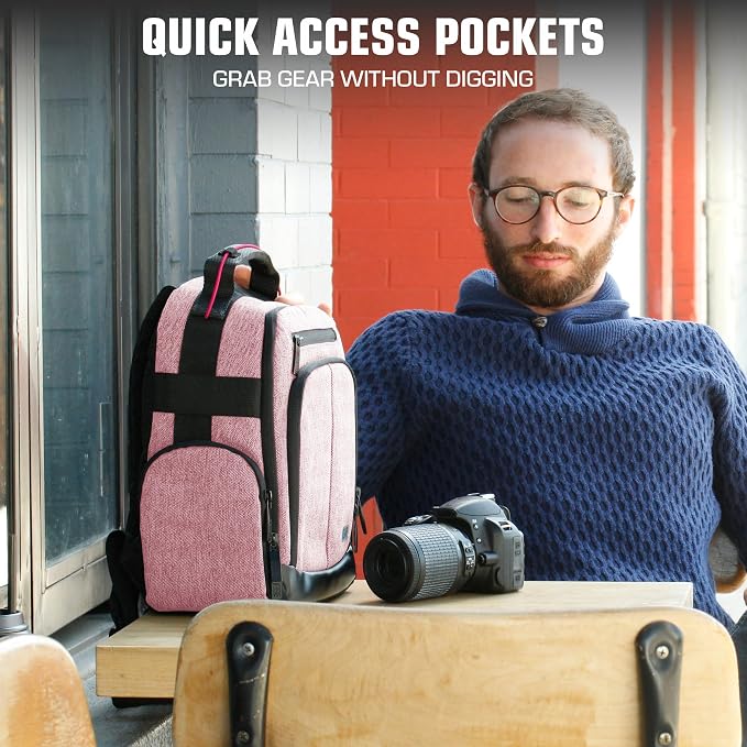 USA Gear Portable Camera Backpack for DSLR with Customizable Accessory Dividers, Weather Resistant Bottom and Comfortable Back Support - Compatible with Canon, Nikon, Sony, Fujifilm, and More (Red) - Image 10