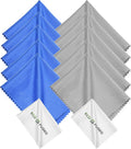Eco-Fused Microfiber Cleaning Cloths - 10 Colorful Cloths and 2 White Cloths - Ideal for Cleaning Glasses, Spectacles, Camera Lenses, iPad, Tablets, Phones, LCD Screens (Blue/Grey) by Eco-Fused