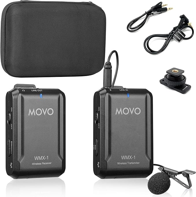 Movo WMX-1 2.4GHz Wireless Lavalier Microphone System Compatible with DSLR Cameras, Camcorders, iPhone, Android Smartphones, and Tablets (200' ft Audio Range) by Movo