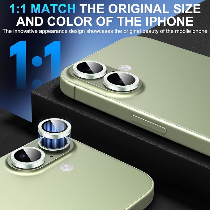 Suoman 2-Pack for iPhone 17 Camera Lens Protector, [CD Lines] [Strong-Adhesion] Metal Texture Style Tempered Glass Camera Lens Cover [with Auto Alignment Tool Kit] -Green - Image 3