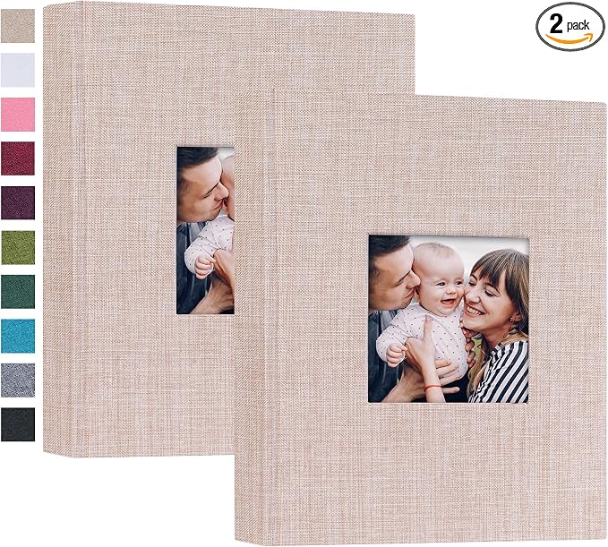 Mublalbum 2 Pack Small Photo Album 5x7, 52 Pockets, Linen Cover,Beige | Linen Cover with Display Window, 52 Vertical Pockets, Portable Mini Picture Book for Artwork Postcards, Picture Storage by Mublalbum