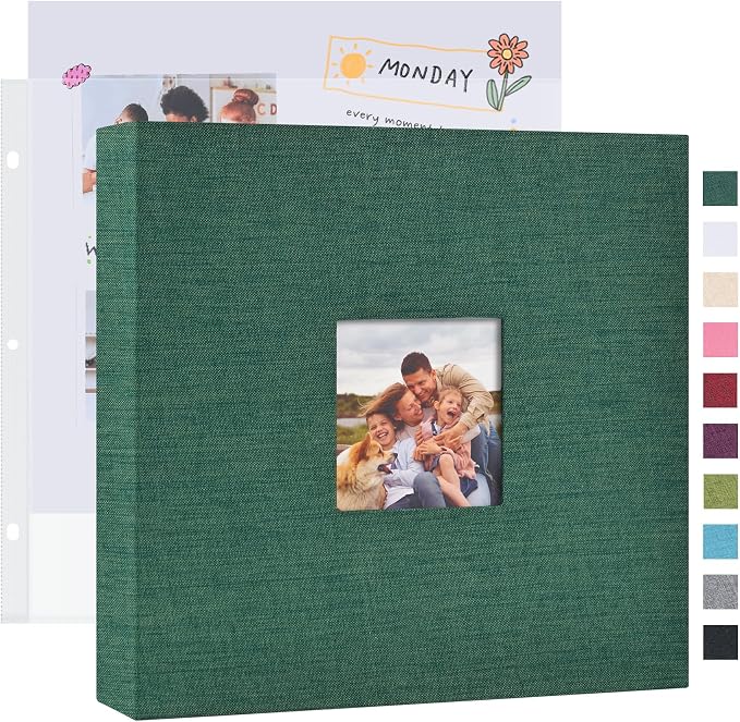Mublalbum 12x12 Inch 3 Ring DIY Scrapbook Photo Album 40 Pages, Dark Green | 3 Ring Binder Scrapbook, Linen Cover, 20 Plastic Sleeves 40 Pages, Memory Book for Wedding, Baby, Family, DIY Projects by Mublalbum