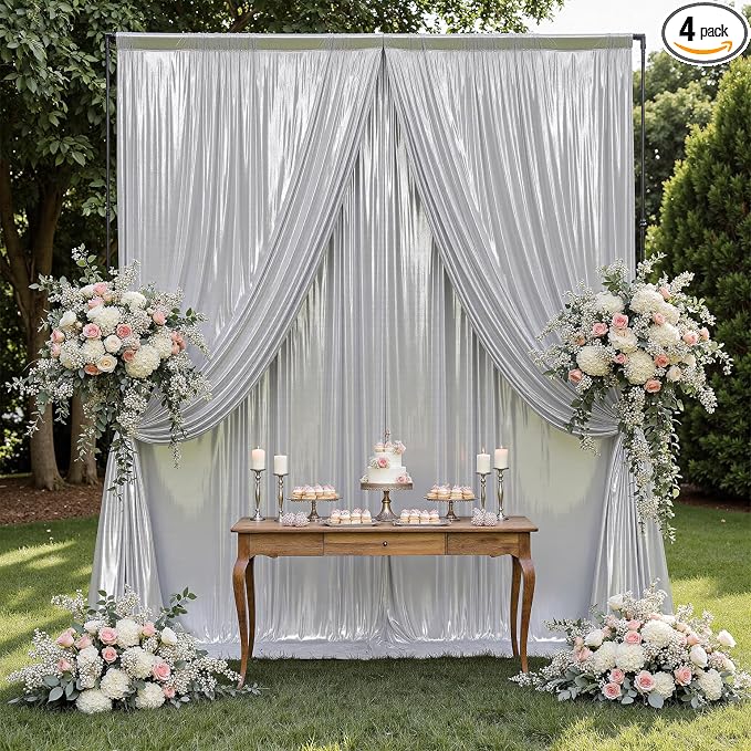 Outpain Thick 20 ft x 10 ft Silver Sequin Backdrop Curtain for Parties, Wrinkle Free Glitter Photo Backdrop Drapes 4 Panels 5x10ft Silver Back Drop Cloth for Wedding Christmas Photography Background by Outpain