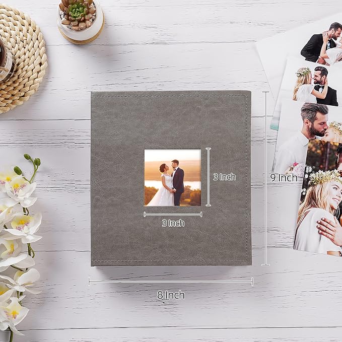 potricher Small Photo Album 4x6 200 Photos, Leather Cover, Gray | Leather 4x6 Picture Album with 200 Horizontal Pockets, Photo Book for Family, Wedding, Anniversary, and Baby - Image 2