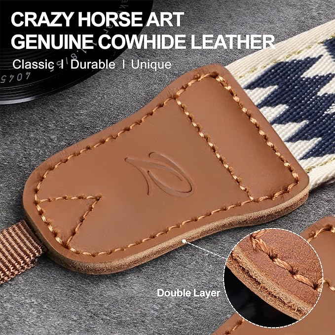 Padwa Lifestyle Diamonds Camera Strap - 1.5" Crazy Horse Cowhide Ends Camera Straps for Photographers, Cute Cotton Weave Soft Suede Fabric Padded Strap fits All Cameras for Adults & Kids - Image 3