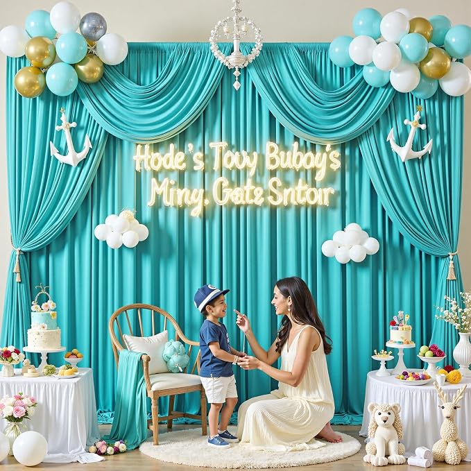 10 ft x 10 ft Wrinkle Free Turquoise Backdrop Curtain for Parties, Thick Polyester Teal Photo Backdrop Drapes,2 Panels 5ft x 10ft for Baby Shower Wedding Engagement Birthday Mermaid Party - Image 5