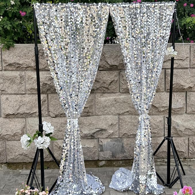 Silver Sequin Backdrop 18MM Large Sequins, 4x10 Feet, 2 Panel Glitter Sparkler Shimmer Backdrop for Decor, Parties, Home - Image 4