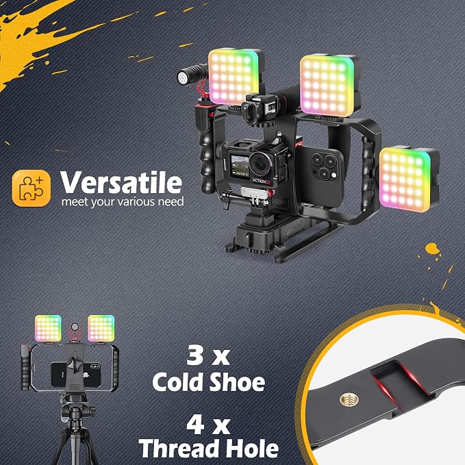 Zeadio Smartphone Camera Stabilizer, All-in-One Video Rig Kit with Phone Cage, RGB Video Light, Microphone, Action Camera Adapter, Compatible with Smartphones, Action Camera, DSLR, Cameras etc - Image 7