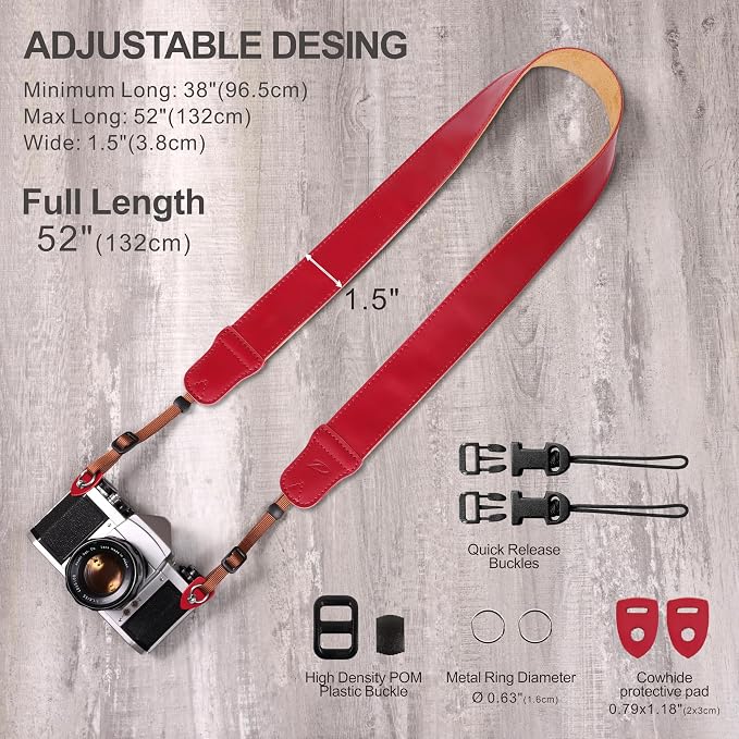 Padwa Lifestyle Burgundy Leather Camera Strap - 1.5" Soft Full Grain Cowhide Camera Straps for Photographers, Soft Suede Fabric Padded Leather Strap with Quick Release fits All Cameras - Image 6