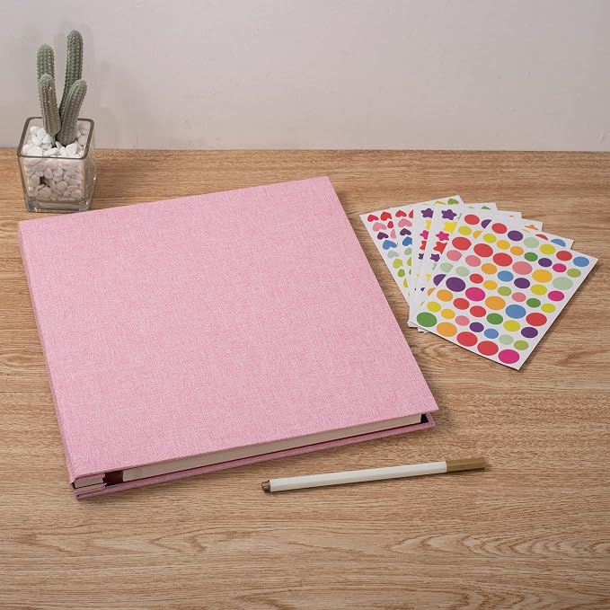 Large Photo Album Self Adhesive 4x6 8x10 10x12 13"x12.8" Magnetic Scrapbook Album 12.6"x11" Inch 40 Pages Linen Cover DIY Photo Album with A Metallic Pen and DIY Stickers(Pink) - Image 8