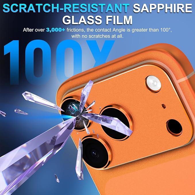 Suoman for iPhone 17 Pro Camera Lens Protector-Orange | [All-in-one Frosted] [Strong-Adhesion] Metal Frame Tempered Glass Camera Lens Cover - Image 3