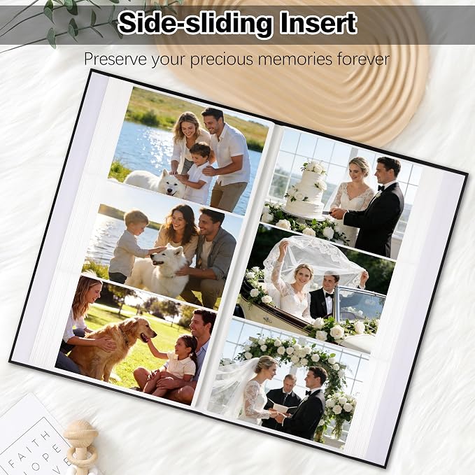 Aevdor 4x6 Photo Album, Holds 300 Photos, Linen Cover with Window, Black | Linen Hardcover, Slip-In Pockets, Acid-Free & PVC-Free, Store Wedding Baby Vacation Memories - Image 2