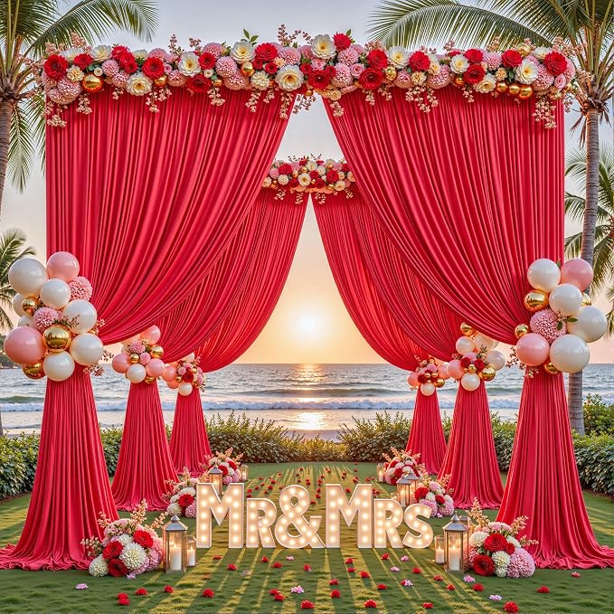 32ftx10ft Wrinkle Free Red Backdrop Curtain - 10 Feet Photography Backdrop Drapes, Silky Polyester Back Drop Cloth for Wedding Baby Shower Balloon Arch Background - Image 2