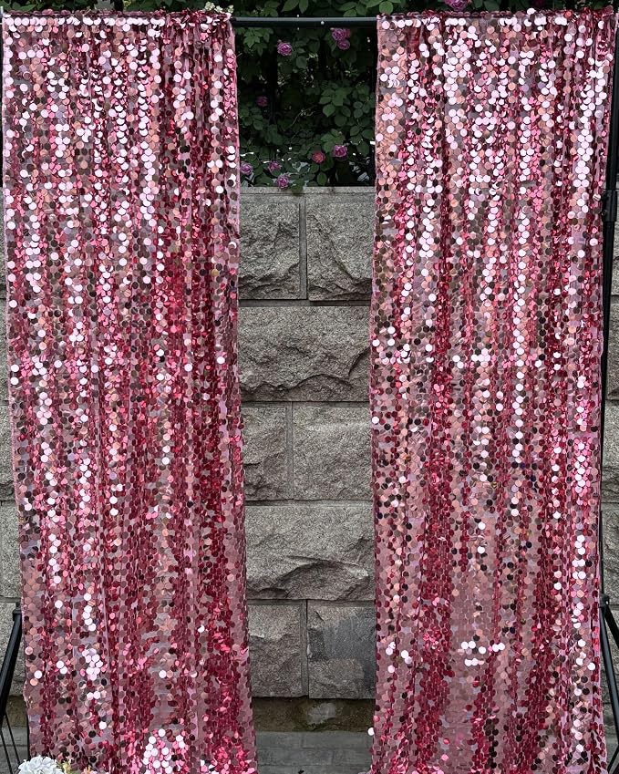 Rose Pink Large Sequin Backdrop, 4x10 Ft, 2 Panels | Large 18mm Sequins , Glitter Payatte Sequin Photobooth Props for Home Decor Accent, Party, Birthday - Image 2