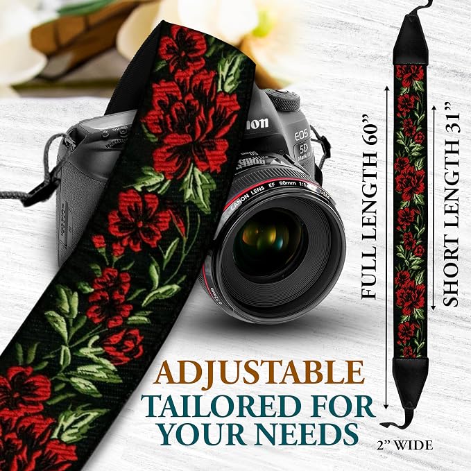 Art Tribute Camera Strap Personalized With Name - Shoulder, Crossbody & Neck Camera Strap for Photographers, Fits All Cameras, Canon Nikon Sony Fujifilm, Padded Strap W/Quick Release & Leather Ends - Image 6