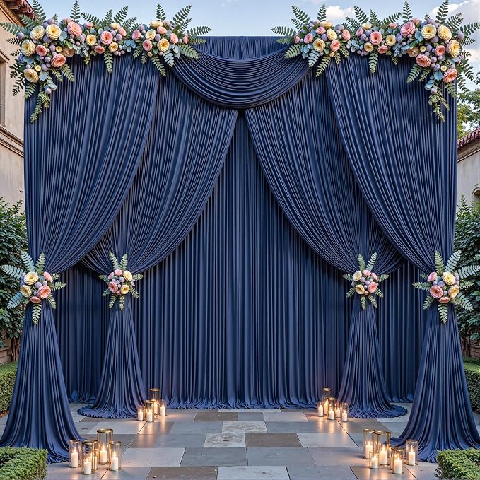 32ftx10ft Wrinkle Free Navy Blue Backdrop Curtain - 10 Feet Photography Backdrop Drapes, Silky Polyester Back Drop Cloth for Wedding Baby Shower Balloon Arch Background - Image 7