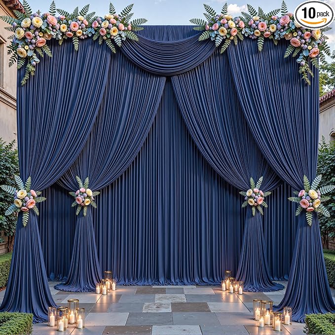 40ftx10ft Wrinkle Free Navy Blue Backdrop Curtain - 10 Feet Photography Backdrop Drapes, Silky Polyester Back Drop Cloth for Wedding Baby Shower Balloon Arch Background by Unknown