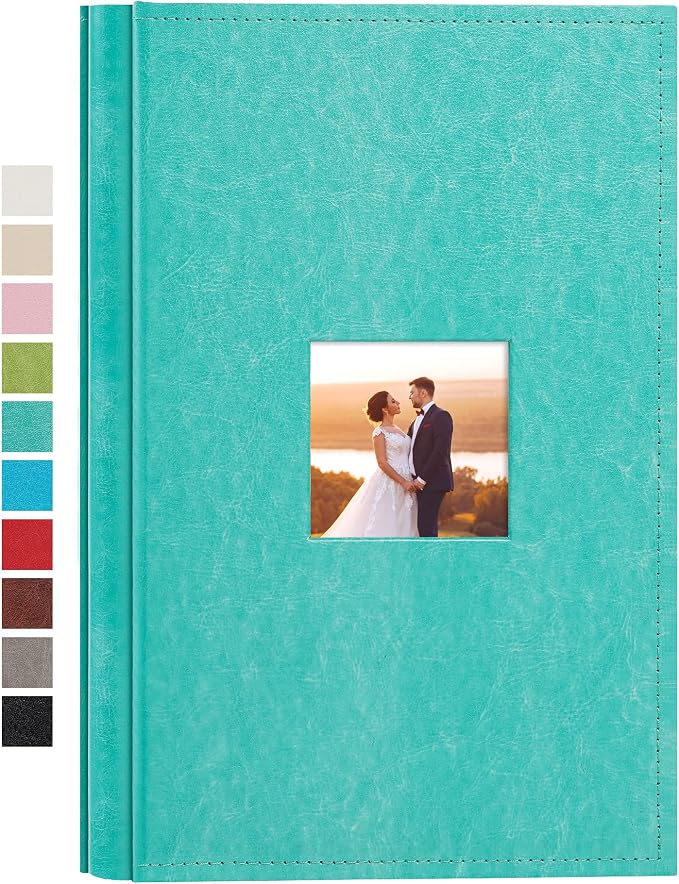 potricher Small Photo Album 4x6 300 Photos, Leather Cover, Teal | Leather 4x6 Picture Album with 300 Horizontal Pockets, Photo Book for Family, Wedding, Anniversary, and Baby by potricher