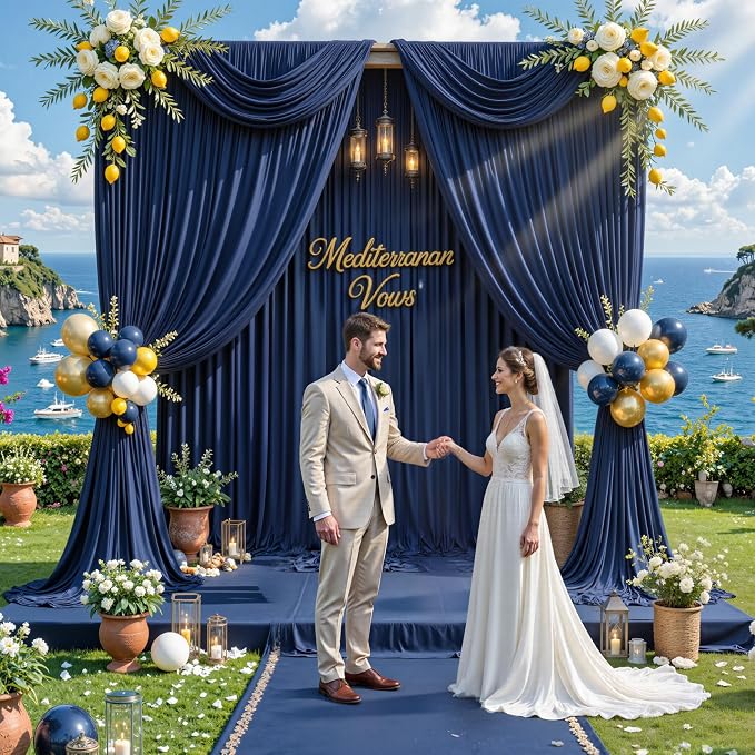 20 ft x 8 ft Navy Blue Backdrop Curtain Panels, 4 Panels 5 ft x 8 ft Wrinkle Free Polyester Photography Backdrop Drapes, Wedding Party Home Decoration Supplies - Image 7