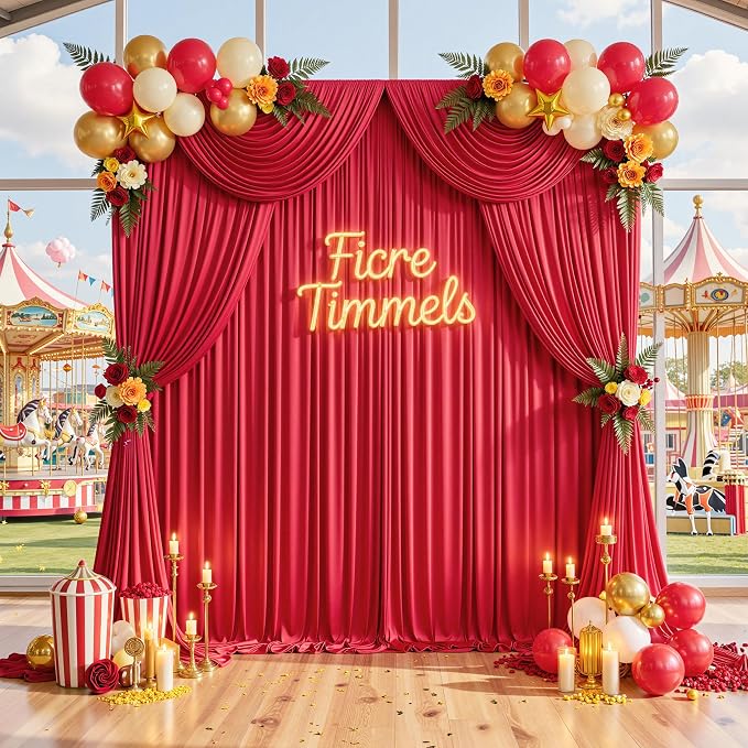 10ft x 8ft Wrinkle Free Red Backdrop Curtains for Parties, Polyester Photo Backdrop Drapes 2 Panels 5x8ft for Wedding Birthday Party Christmas Photography Background for Backdrop Stand - Image 9