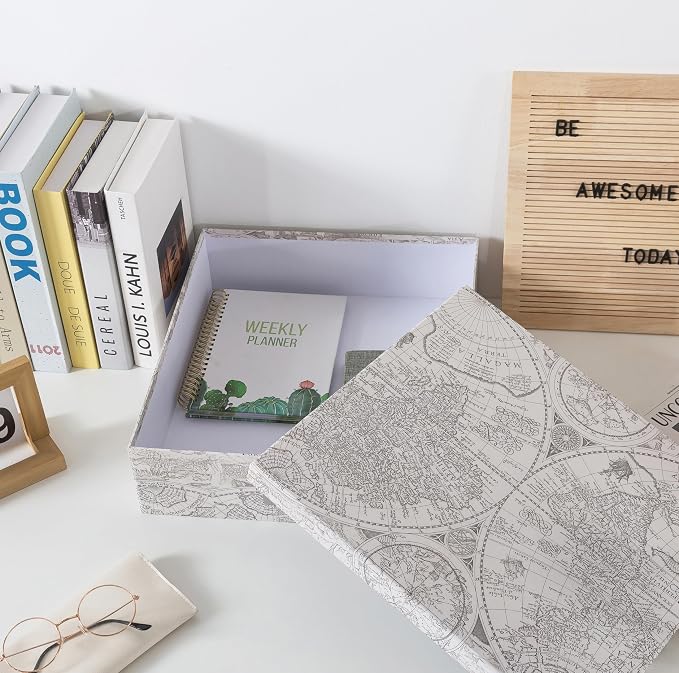 Soul & Lane - Travel Keepsake Storage Box, 14.8x13x3.7 In, Vintage Atlas | Large Scrapbook Memory Organizer with Lid for Photos, Letters and Memorabilia, Decorative Map Box for School Memories - Image 6