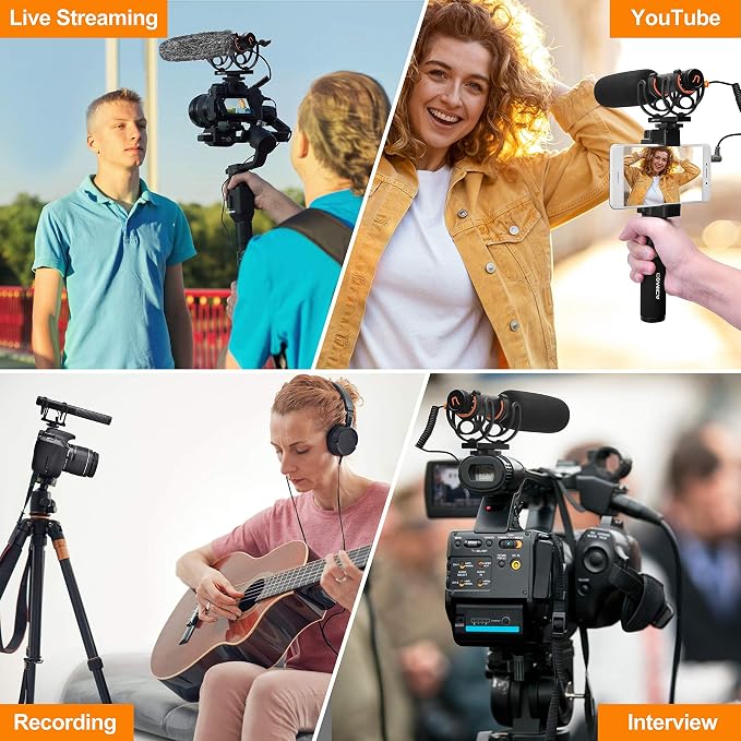 COMICA VM20 Shotgun Microphone for Camera, Super-Cardioid Camera Microphone with Rycote Shockmount, Windscreen, Wind Muff, OLED Power Display, Video Mic for Smartphones, DSLR Cameras, Camcorders - Image 6