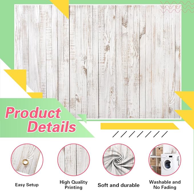 Rustic Wood Backdrop 10x6 FT Vintage White Wooden Floor Backdrops for Photography Old Wood Wall Background Decor Baby Shower Wedding Birthday Party Photo Studio Props - Image 6