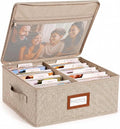 HULISEN Photo Storage Box, Photo Organizer for 2000 4x6 Pictures, Brown | Linen Keepsake Box with Zipper Lid, 8 Dividers, Label Cards Included, Mesh Pocket for Larger Prints, Family Memory Storage by HULISEN