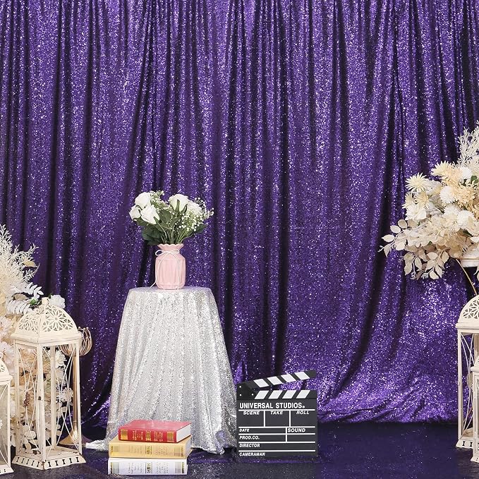 Poise3EHome Purple Sequin Backdrop, 10Ft x 10Ft Glitter Photography Background Curtains for Halloween Party Wedding Birthday Christmas Thanksgiving Decoration - Image 2