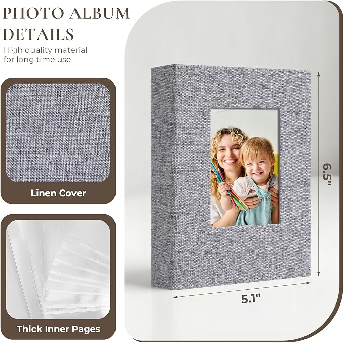 Vienrose 4x6 Mini Photo Album, 2 Pack, 52 Photos, Grey | Linen Cover, Photo Book, Baby Memory Book, Artwork Postcards Storage - Image 4