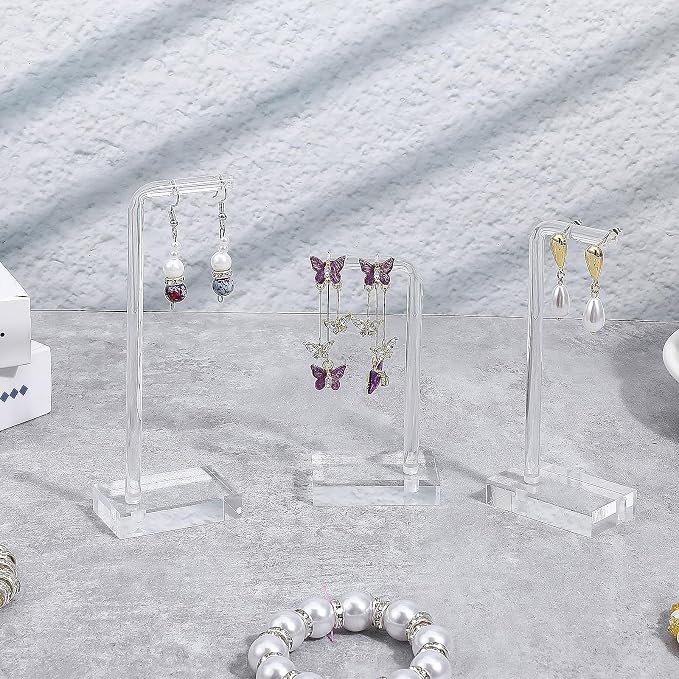 Bremorou 3 Pcs Acrylic Earrings Display Holder Clear Earring Stand Jewelry Display For Show Earring Display Jewelry Holder Organizer For Necklaces Bracelet Vendors Women And Photo Selling - Image 3