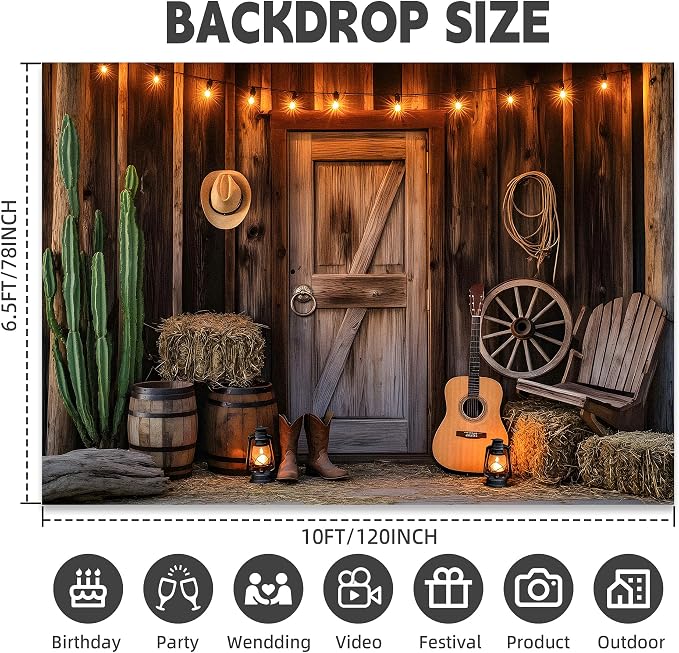 Western Cowboy Backdrop 10X6.5ft, WildWest Rustic Wooden Barn Rodeo Banner - Image 2