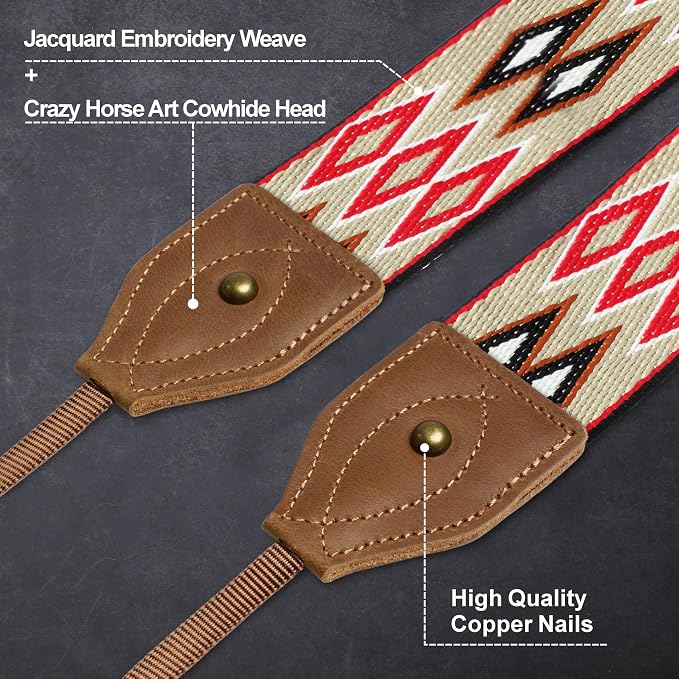 Padwa Lifestyle 2" Wide Classic Crazy Horse Art Cowhide Head Cotton Camera Straps for Photographers - Image 2