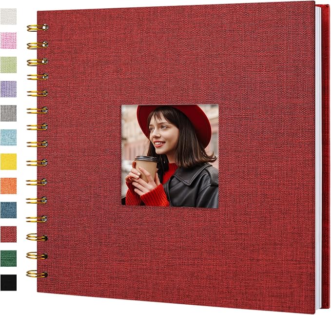 8"x8" Scrapbook Photo Album Linen Cover 20 Sheets 40 Pages White Paper | Red Hardcover Kraft White Pages Memory Book, for Travel Wedding Guest Book Christmas Baby Shower Fits 4x6 & Instant Photos by Hiwhy