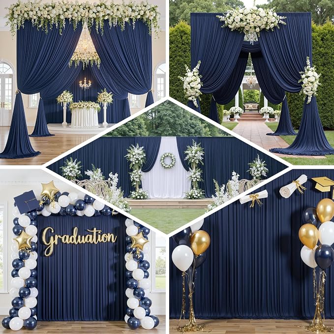 10x12 ft Navy Blue Backdrop Curtains for Weddings, Birthdays and Photos - Image 5