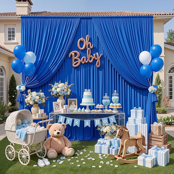 30ft x 10ft Wrinkle Free Royal Blue Backdrop Curtains for Parties, 6 Panels 5x10ft Silky Polyester Blue Photo Backdrop Drapes for Weddings Birthday Party Photography Background Stand - Image 8
