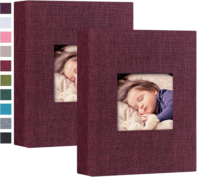 Mublalbum 2 Pack Small Photo Album 4x6, 52 Pockets, Linen Cover,Purple | Linen Cover with Display Window, 52 Vertical Pockets, Portable Mini Picture Book for Artwork Postcards, Picture Storage by Mublalbum