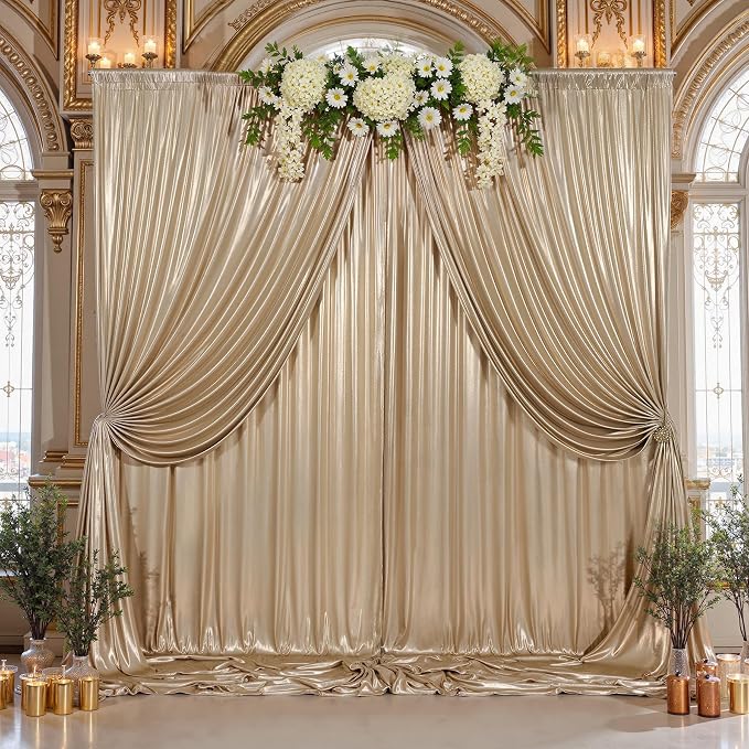 10x10ft Thick Champagne Glitter Backdrop Curtain Panels for Parties, Wrinkle Free Sequin Sparking Photo Backdrop Drapes, 2 Panels 5x10ft Shimmer Back Drop Cloth for Wedding Birthday Photography - Image 2