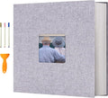 Vienrose Photo Album with Window Self Adhesive 13x12.6 120 Pages Light Grey | Linen Cover, Scrapbook, Holds 600 Photos, Fits 4X6 8X10 Pictures, Metallic Pen by Vienrose