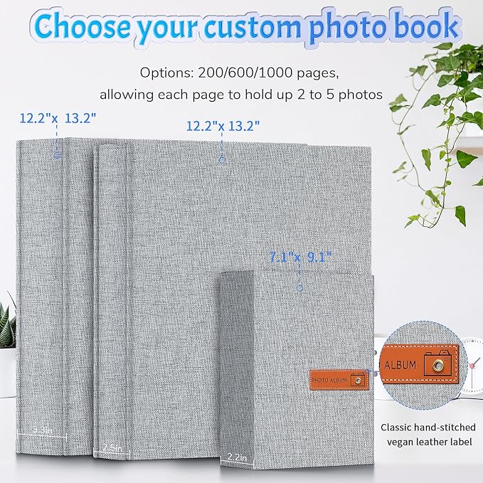 Popotop 4x6 Photo Album 600 Pictures, Linen Hardcover, Reinforced Spine | Large 600-Photo Capacity, Acid-Free PP Slip-In Pockets, 3 Landscape and 2 Portrait Photos per Page, No Memo Space - Image 3