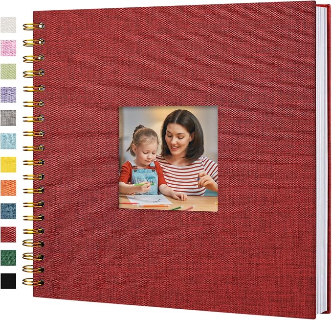Scrapbook Photo Album Linen Cover, 10 x 10 Inch Hardcover Kraft White Pages Memory Book, for Travel Wedding Guest Book Christmas Baby Shower (40 Sheets/ 80 Pages,Red) | Red Hardcover Kraft White Pages Memory Book, for Travel Wedding Guest Book Christma... by Hiwhy