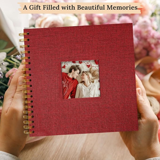 8"x8" Scrapbook Photo Album Linen Cover 20 Sheets 40 Pages White Paper | Red Hardcover Kraft White Pages Memory Book, for Travel Wedding Guest Book Christmas Baby Shower Fits 4x6 & Instant Photos - Image 6