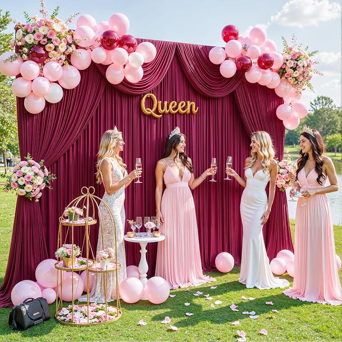 10 Panels Burgundy Backdrop Curtain for Wedding Parties Wrinkle Free Maroon Photo Curtains Backdrop Drapes Fabric Decoration for Birthday Bridal Shower Ceremony 50ft(W) x 10ft(H) - Image 4