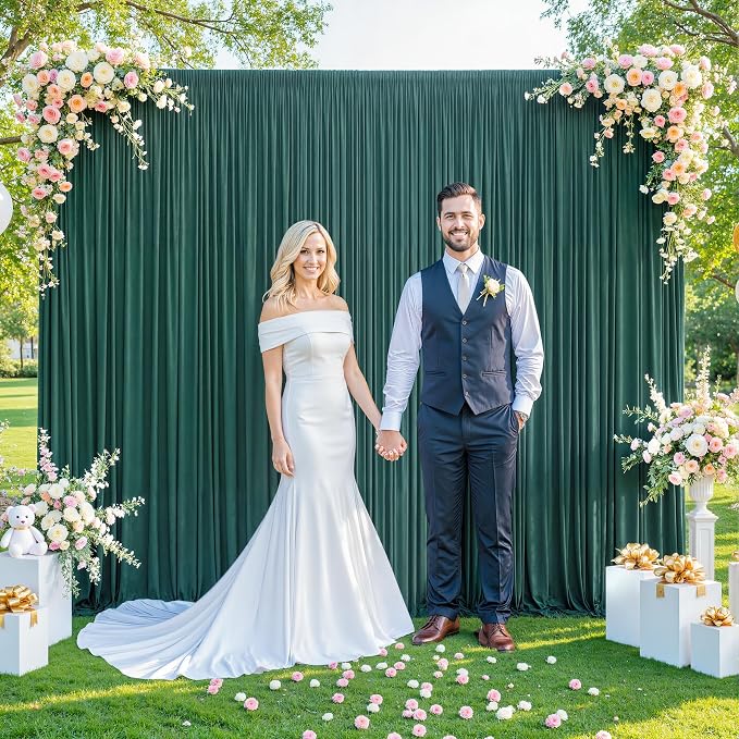 6 Panels Hunter Green Backdrop Curtain for Parties Wrinkle Free Dark Green Photo Curtains Backdrop Drapes Fabric Decoration for Baby Shower Birthday Party Photography 30ft(W) x 10ft(H) - Image 8