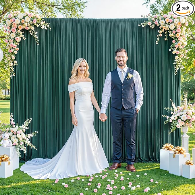 10x10 Hunter Green Backdrop Curtain for Parties Wrinkle Free Dark Green Photo Curtains Backdrop Drapes Fabric Decoration for Baby Shower Birthday Party Photography 5ft x 10ft,2 Panels by Tao-GePartyDecorations